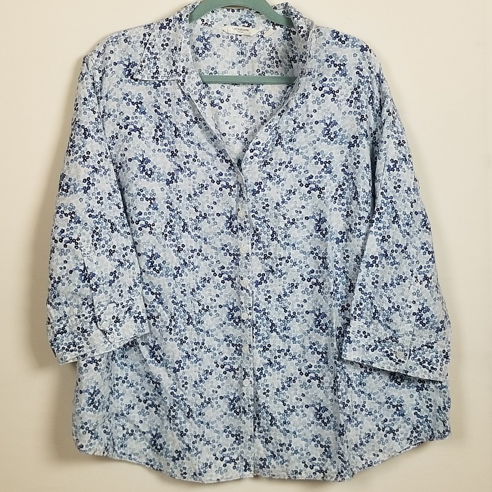 Plus Linen Blue Floral shirt
